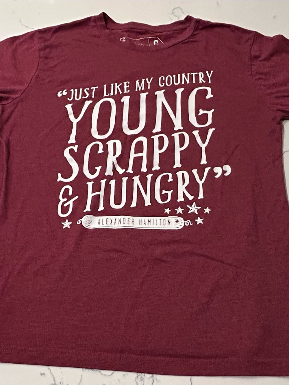 Hamilton Broadway Musical Young Scrappy & Hungry Graphic T-Shirt Burgundy Large
